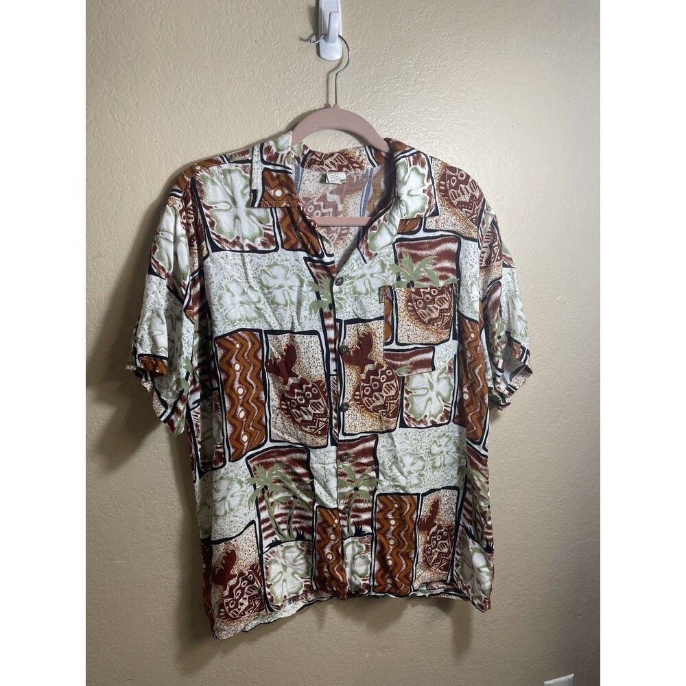 Vintage In Gear Hawaiian Shirt Palms & Pineapples Men’s XL Short Sleeve Beach